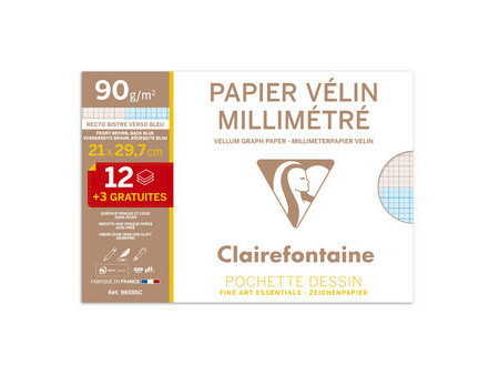 Clairefontaine Papier vélin millimétré, A4, pack promo