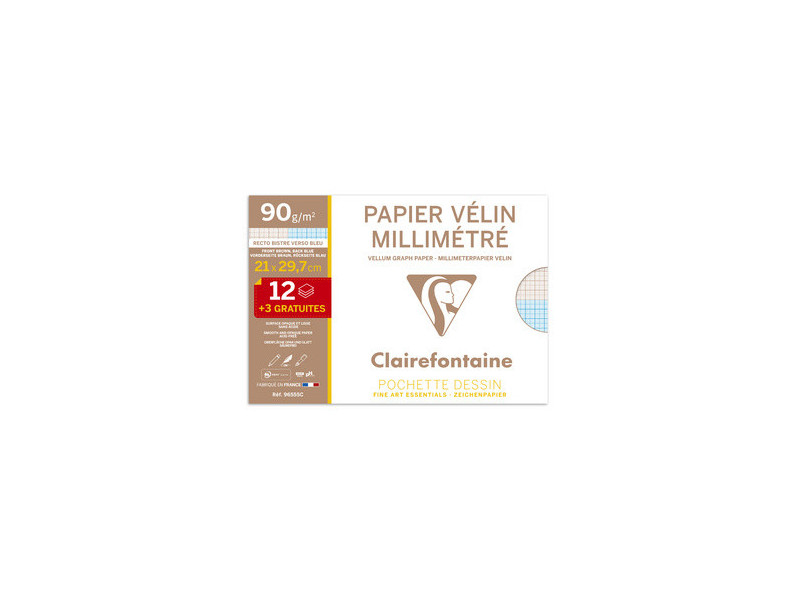 Clairefontaine Papier vélin millimétré, A4, pack promo