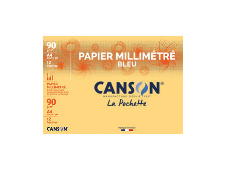 CANSON Papier millimétré, A4, 90 g/m2, couleur: bleu