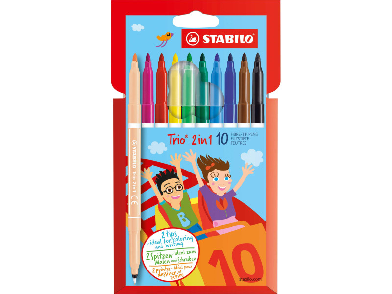 STABILO Feutre/feutre à pointe fine Trio 2en1 enfants, étui