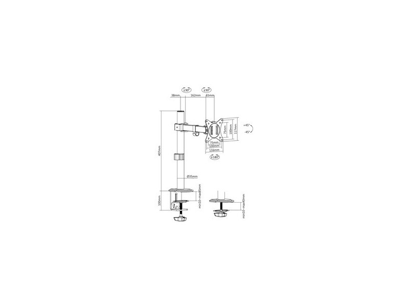 LogiLink Support d'écran, longueur du bras: 200 mm, noir