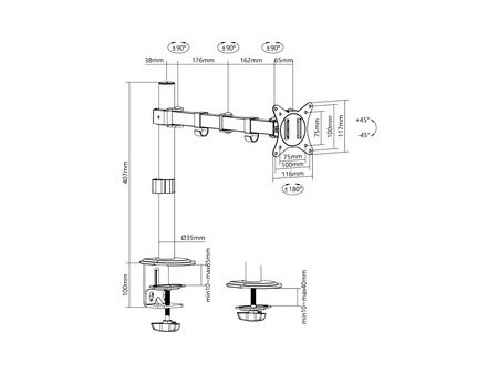 LogiLink Support d'écran, longueur du bras: 376 mm, noir