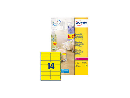 AVERY Etiquette fluorescente, 99,1 x 38,1 mm, jaune fluo