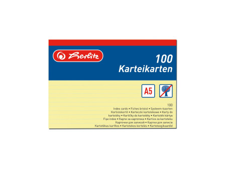 herlitz Fiches bristol, A5, ligné, jaune