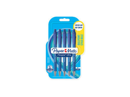 Paper:Mate Stylo à bille FlexGrip Ultra, blister de 5, noir