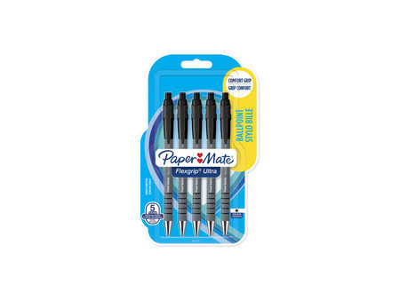 Paper:Mate Stylo à bille FlexGrip Ultra, blister de 5, noir