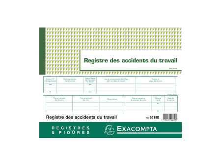 EXACOMPTA Registre des accidents du travail