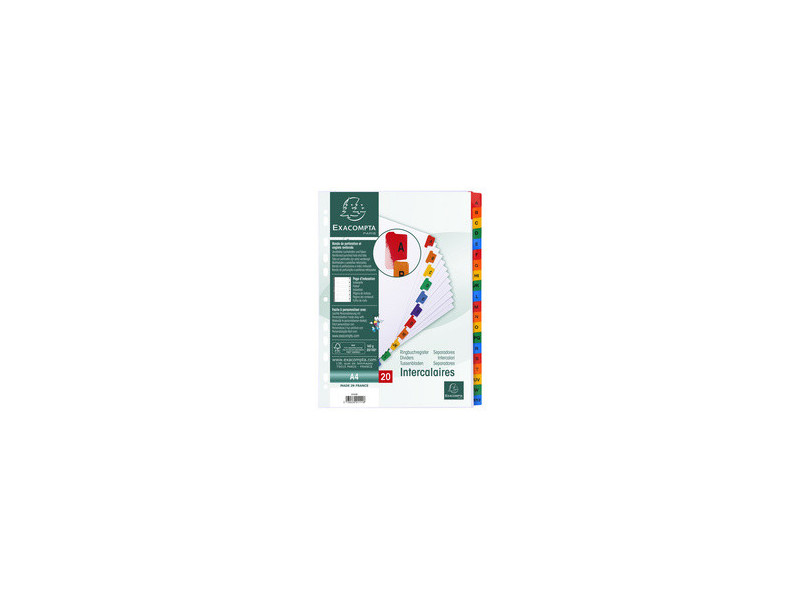 EXACOMPTA Intercalaires carton A-Z, A4, 20 touches, blanc