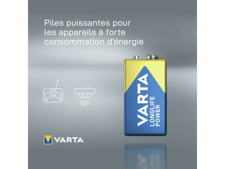VARTA Pile alcaline Longlife Power, E-Bloc (9V/6LR61)