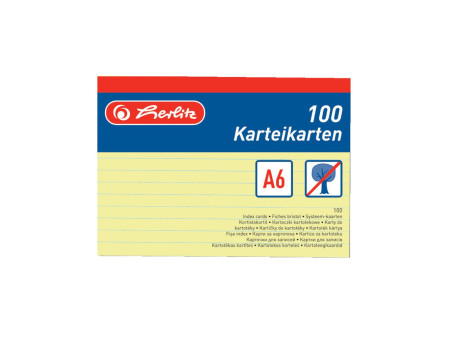 herlitz Fiches bristol, A6, ligné, 170 g/m2, jaune