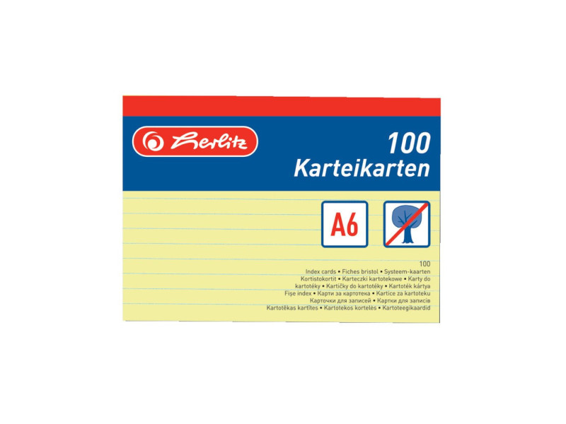 herlitz Fiches bristol, A6, ligné, 170 g/m2, jaune