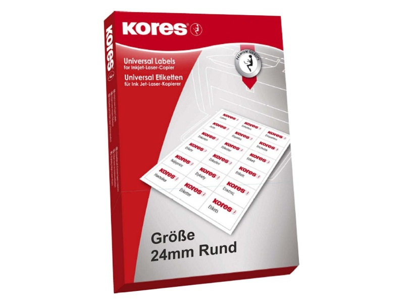 Kores Etiquette universelle, diamètre: 24 mm, blanc