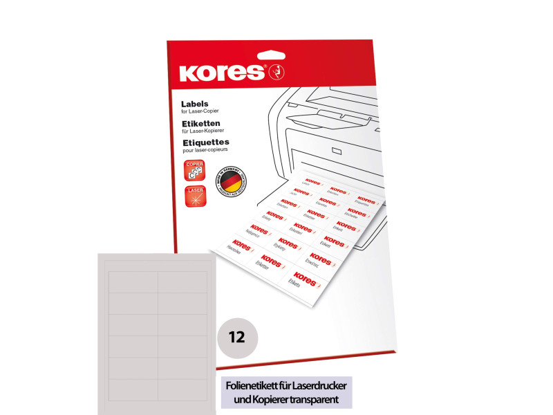 Kores Etiquette en film, 97,0 x 42,3 mm, transparent