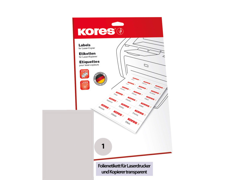 Kores Etiquette en film, 210 x 297 mm, transparent