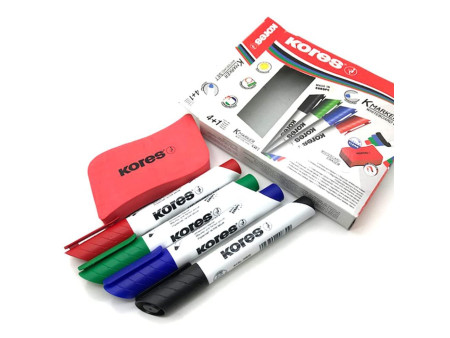 Kores kit de marqueurs pour tableau blanc, 4 marqueurs +