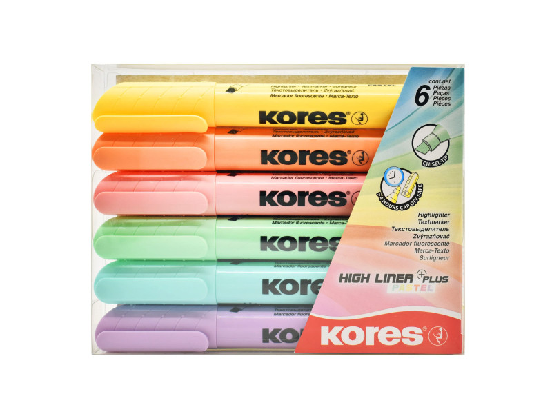Kores Surligneur 'HIGH LINER PLUS', couleurs pastel, étui 6