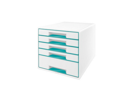 LEITZ Bloc de classement WOW CUBE, 5 tiroirs, blanc/bleu gla