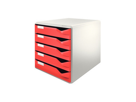 LEITZ Module de classement Post-Set,5 tiroirs, gris/bordeaux