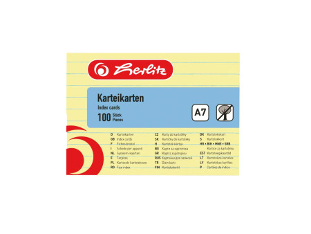 herlitz Fiches bristol, A7, ligné, jaune