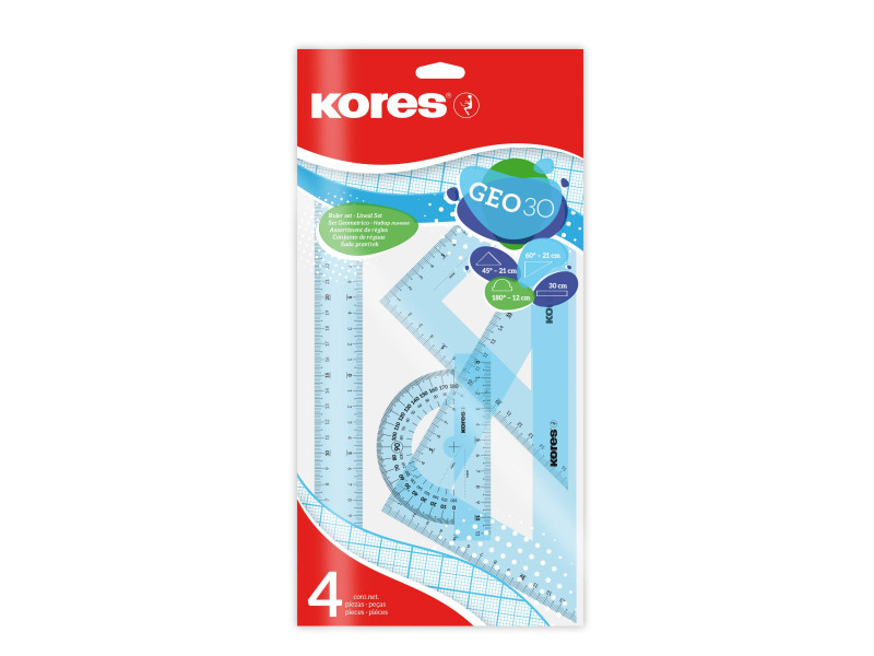 Kores Kit de géometrie GEO15, 4 pièces, assorti