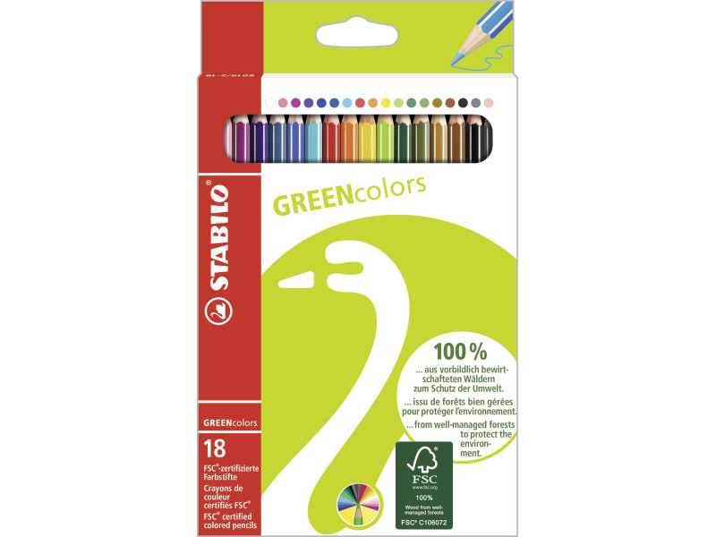 STABILO Crayon de couleur GREENcolors, étui carton de 18