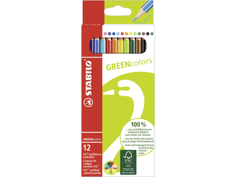 STABILO Crayon de couleur GREENcolors, étui carton de 12