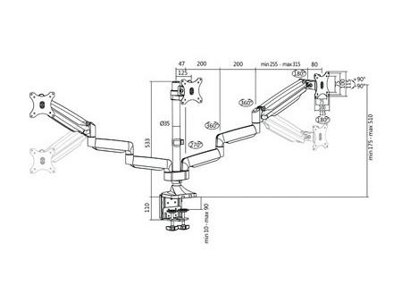 LogiLink Bras support pour écran, aluminium, triple