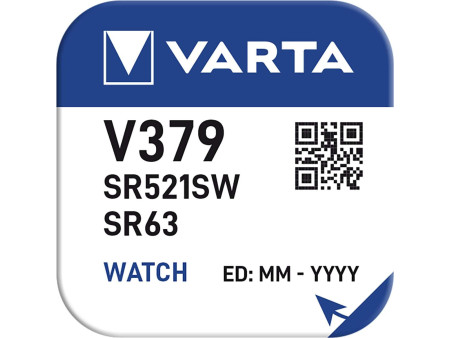VARTA Pile oxyde argent pour montres, V379 (SR63), 1,55 V