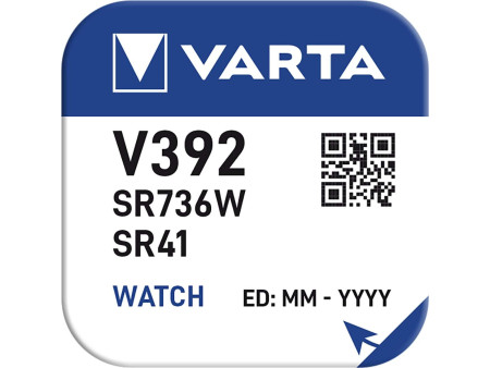 VARTA Pile oxyde argent pour montres, V392 (SR41), 1,55 V