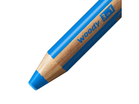 STABILO Crayon multi-talents woody 3 en 1, rond, bleu