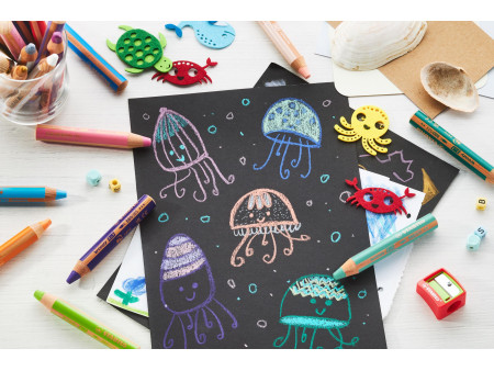 STABILO Crayon multi-talents woody 3 en 1, rond, bleu