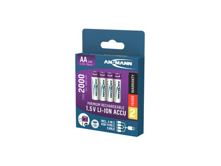 ANSMANN Piles Li-Ion mignon AA avec prise USB-C femelle