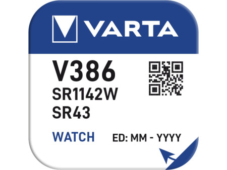VARTA Pile oxyde argent pour montres, V386 (SR43), 1,55 V