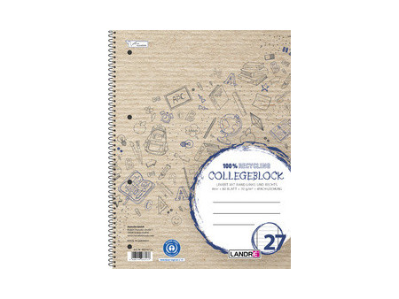 LANDRÉ Cahier à spirale 'Recycling' A4, ligné, 160 pages