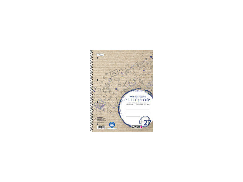 LANDRÉ Cahier à spirale Recycling, A4, ligné, 160 pages