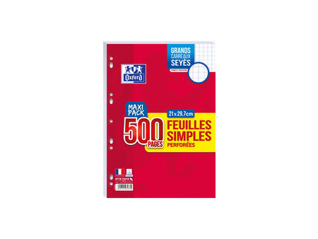 Oxford Feuilles simples perforées, A4, Seyès, MAXI PACK