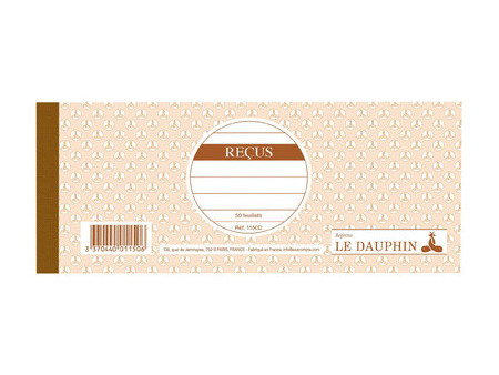 LE DAUPHIN Carnet à souche 'Reçus', 89 x 210 mm