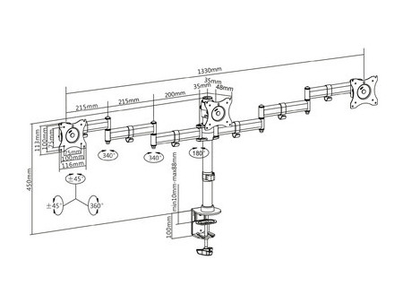 DIGITUS Support triple écran LCD/LED/TFT, max. 69 cm (27')