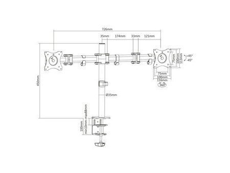DIGITUS Support double écran universel, fixation par serrage