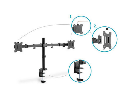 DIGITUS Support double écran universel, fixation par serrage