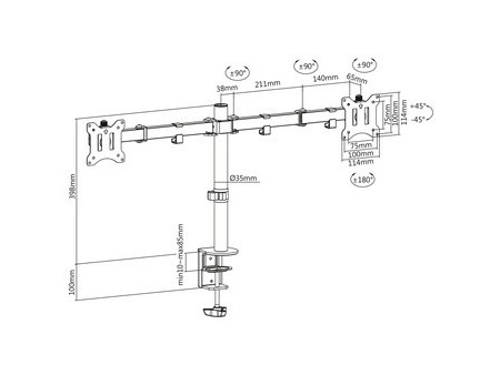 DIGITUS Support double écran universel, fixation par serrage