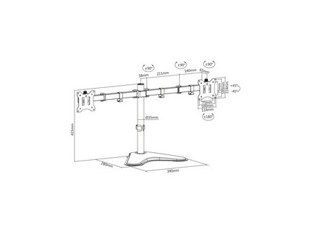 DIGITUS Support double écran universel, noir