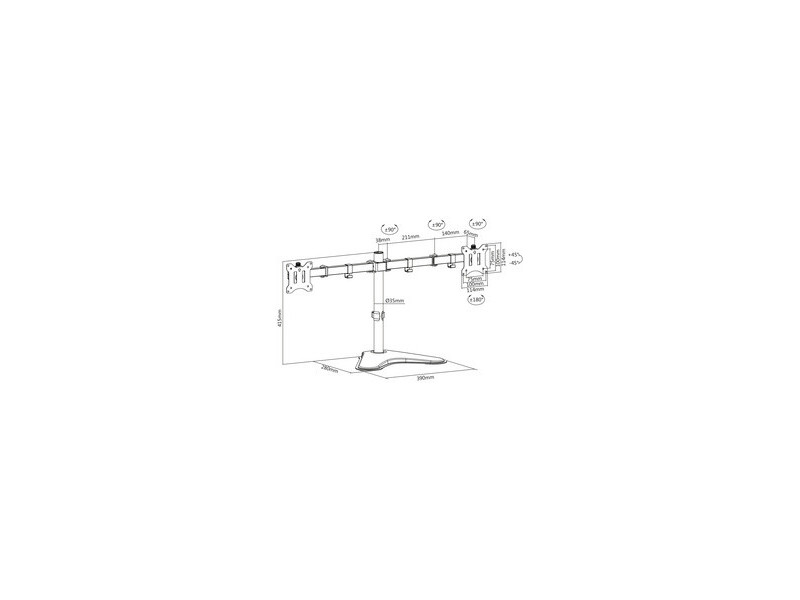 DIGITUS Support double écran universel, noir