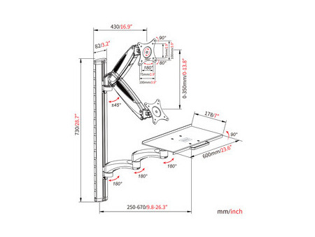 DIGITUS Support pour écran avec porte-clavier/souris, blanc