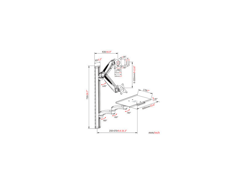 DIGITUS Support pour écran avec porte-clavier/souris, blanc