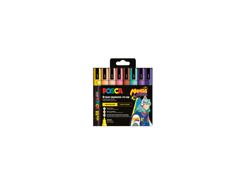 POSCA Marqueur à pigment PC-5M, étui de 8 MANGA HERO