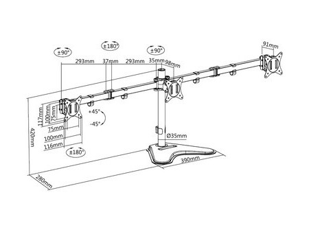 LogiLink Bras support triple écran, socle, noir
