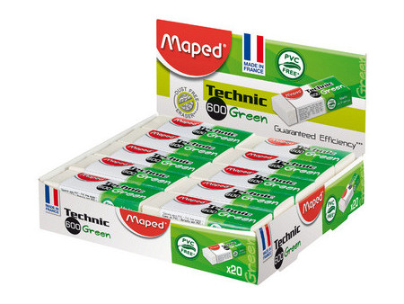 Maped Gomme plastique Technic 600 Green, présentoir de 20