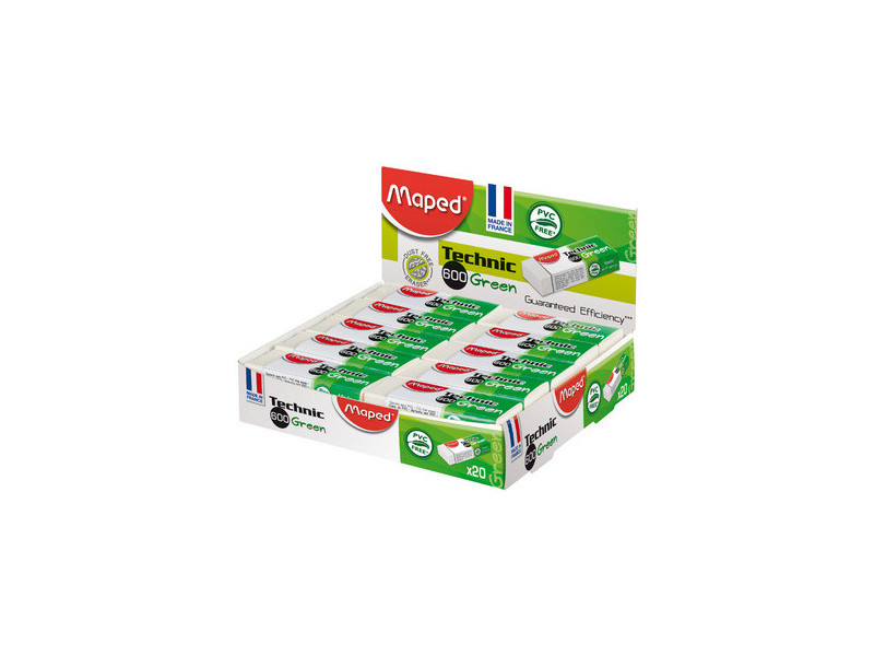 Maped Gomme plastique Technic 600 Green, présentoir de 20