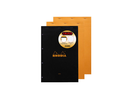 RHODIA Bloc agrafé No. 20, format A4+, quadrillé, lot de 3